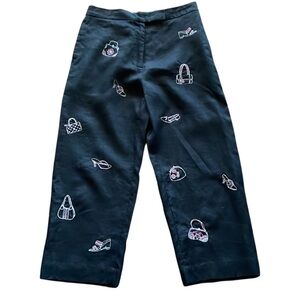 Dean & White Black Linen Embroidered Pants Size 8P